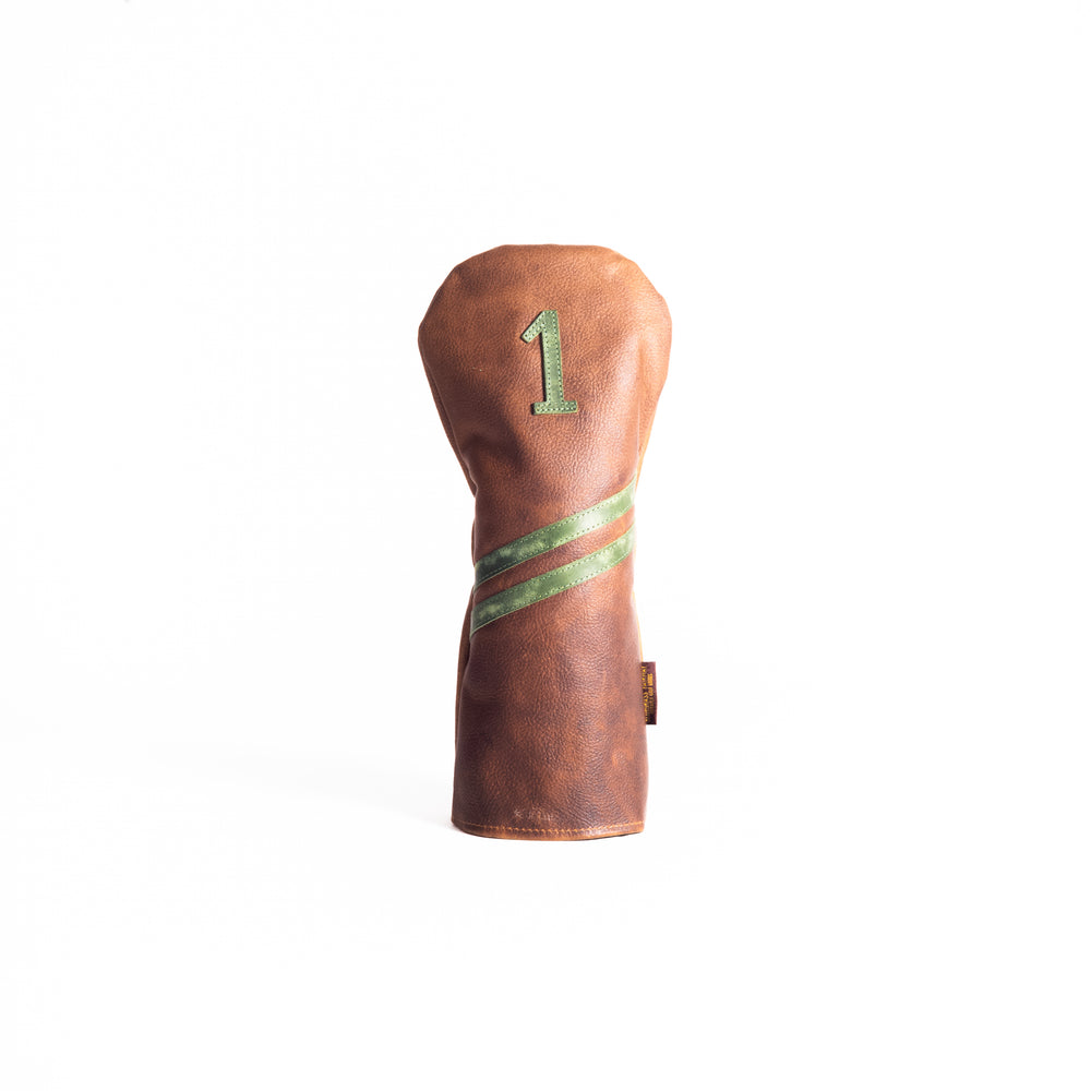 Americana Edition leather golf Headcover in Chestnut with Olive Trim Driver