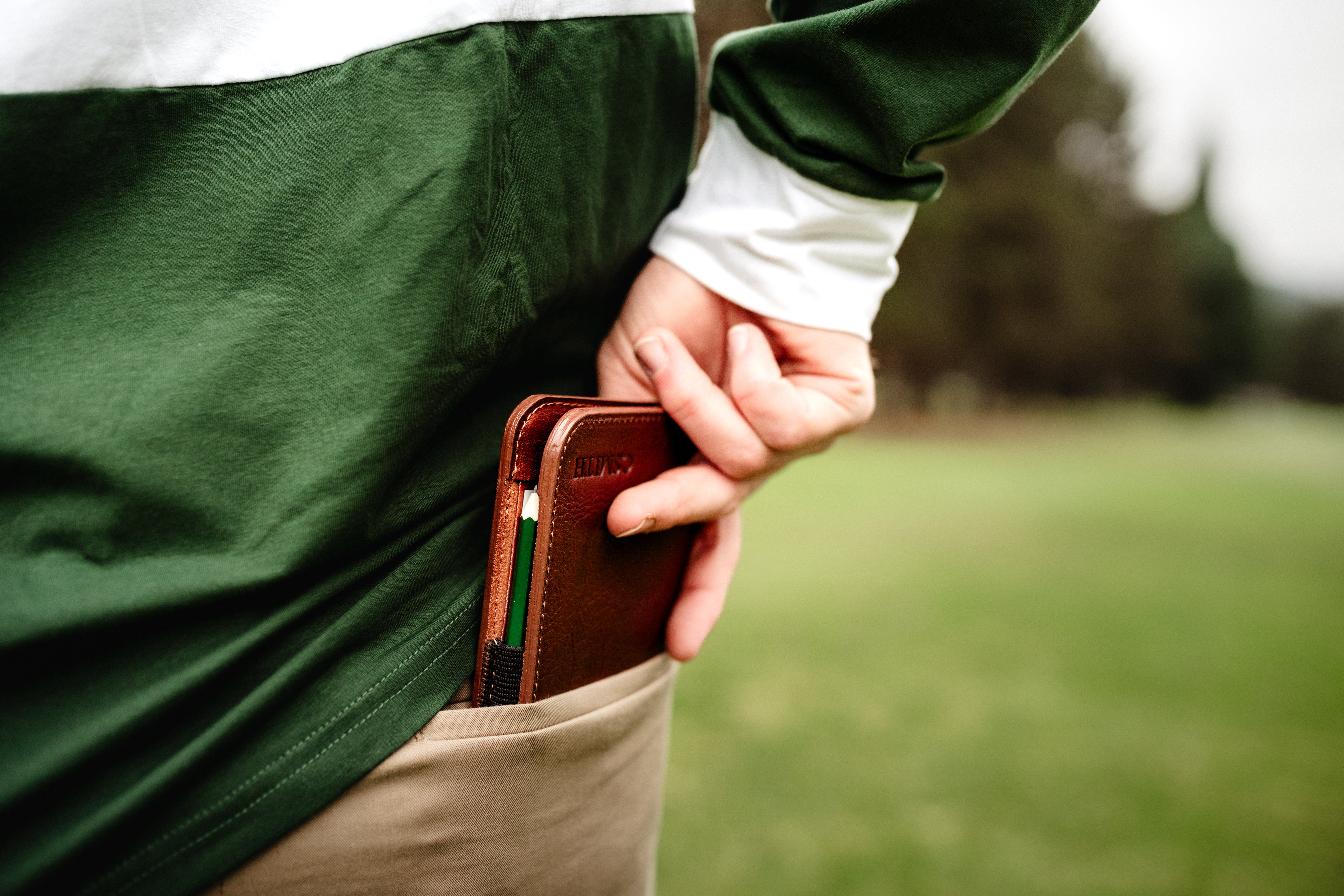 Leather Minimalist Golf Scorecard Holder in Vintage Bourbon