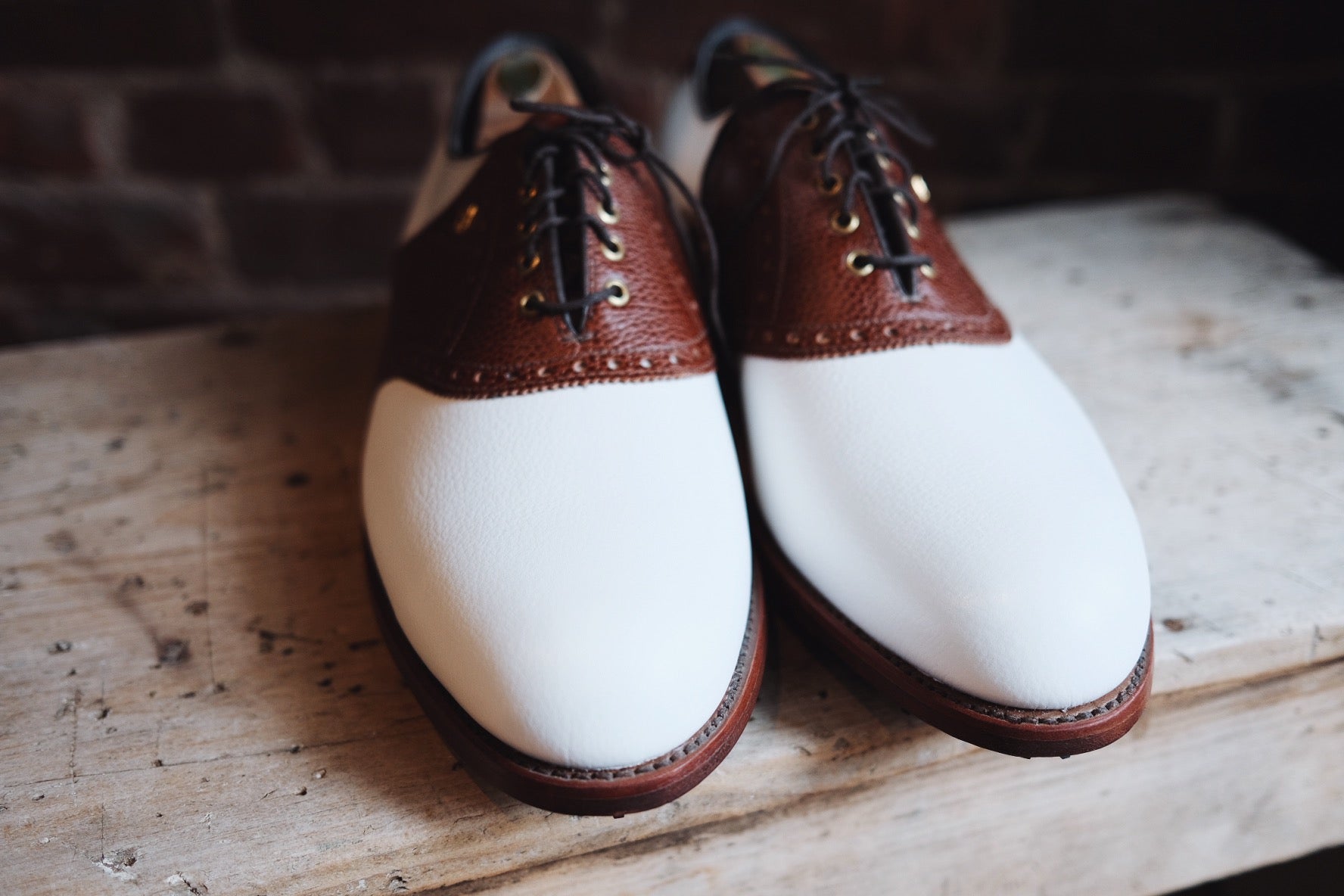 FootJoy Classics Golf Shoes — White / Brown Saddle - Size 12 C