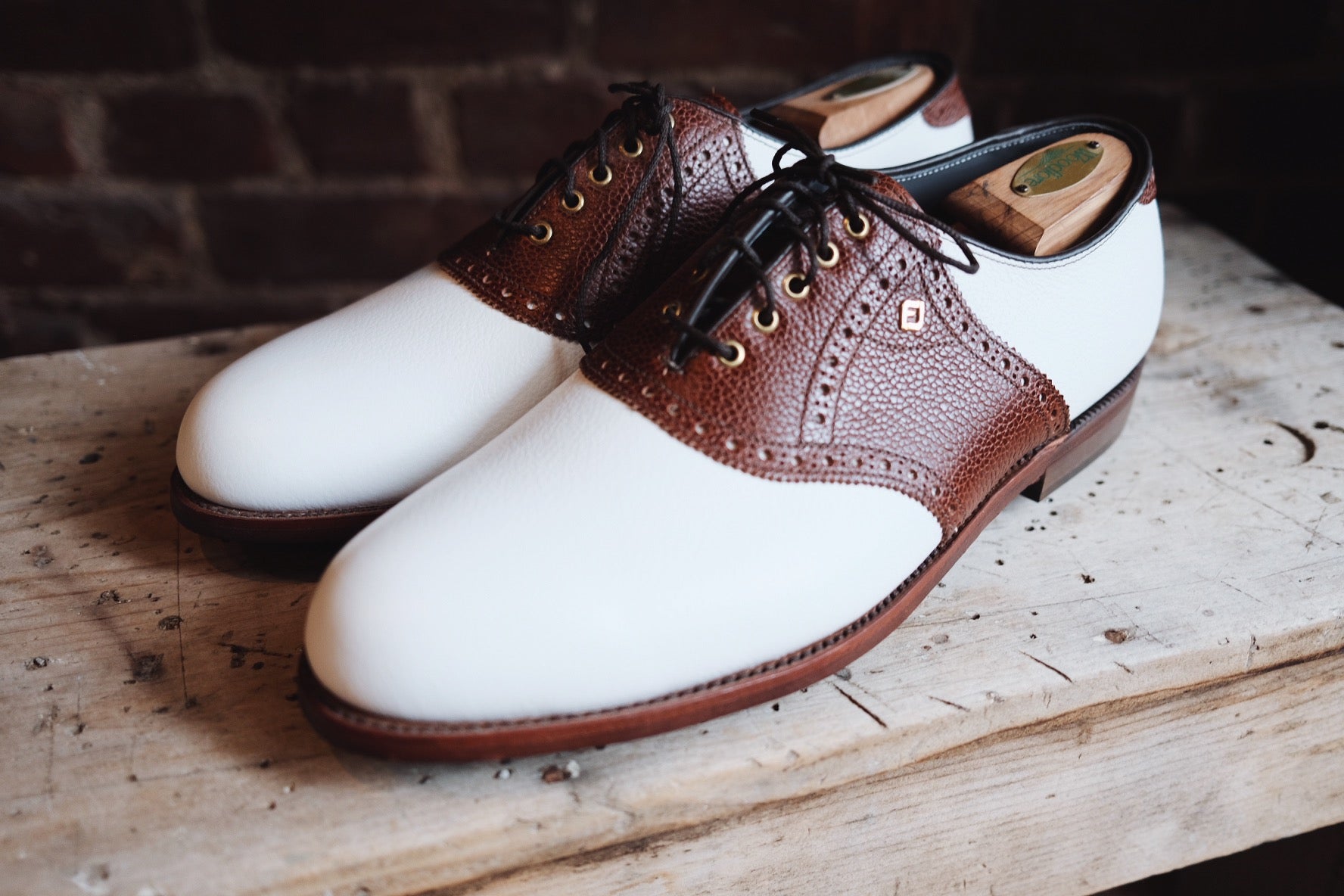 FootJoy Classics Golf Shoes — White / Brown Saddle