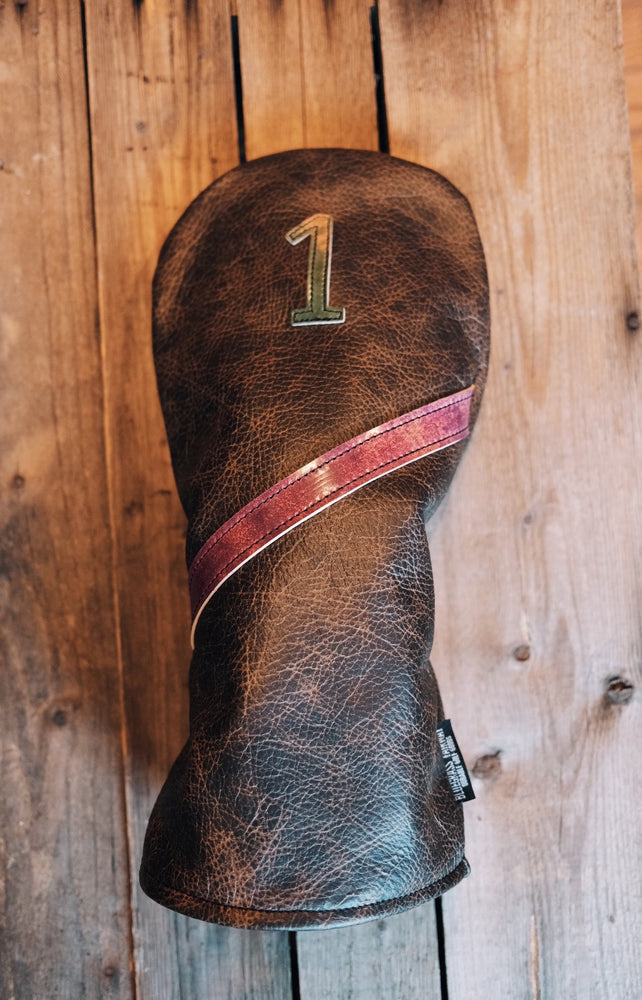 Single Barrel collection leather golf Headcover in Cigar /   Marbled Shell Cordovan