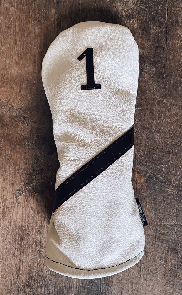 
            
                Load image into Gallery viewer, Single Barrel collection leather golf Headcover in Alpine White / Horween Shell Cordovan
            
        