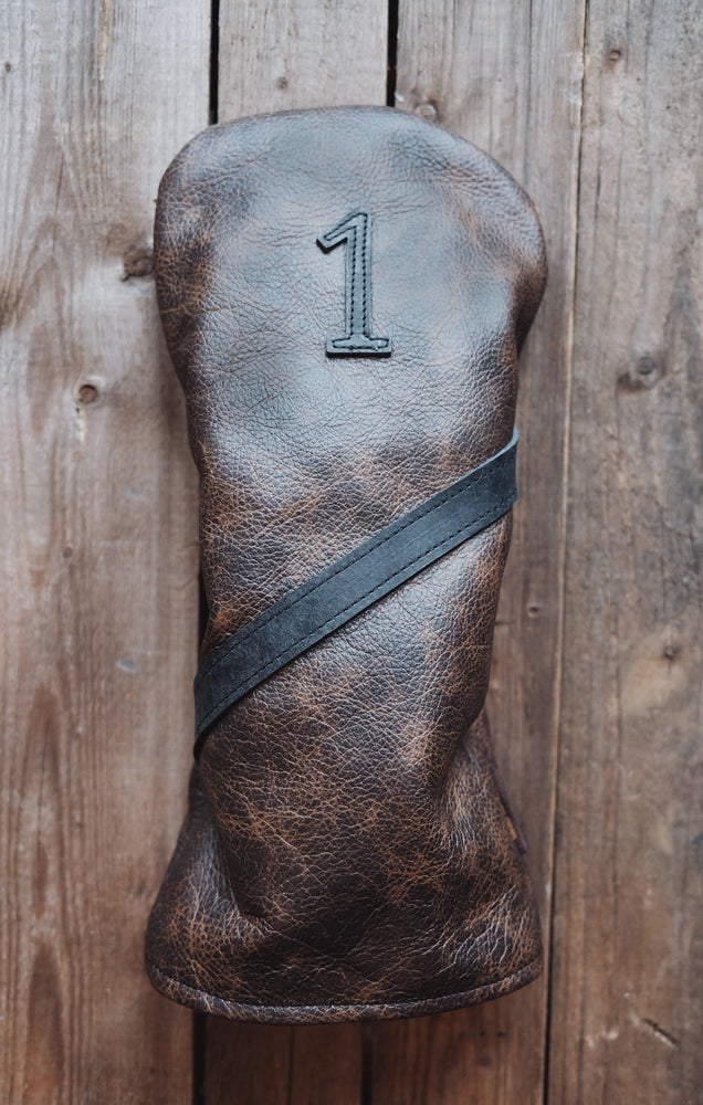 Single Barrel collection leather golf Headcover in  Cigar / Pueblo Navy