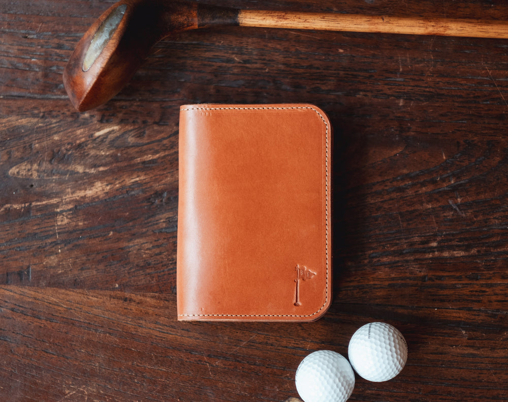 Handmade Leather Minimalist Golf Scorecard Holder in Buttero Chestnut