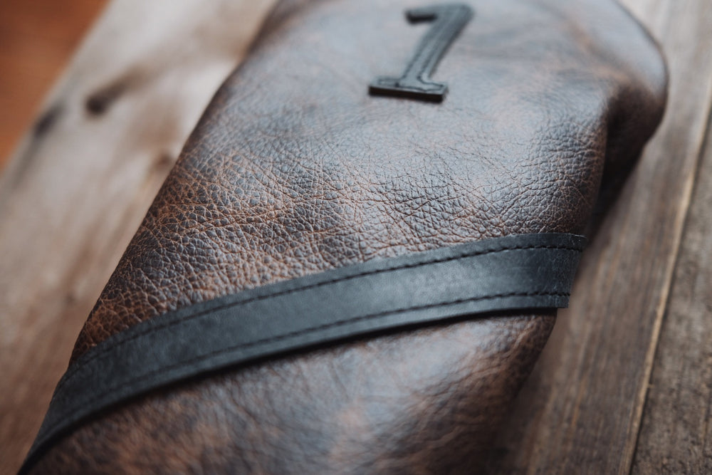 Single Barrel collection leather golf Headcover in  Cigar / Pueblo Navy