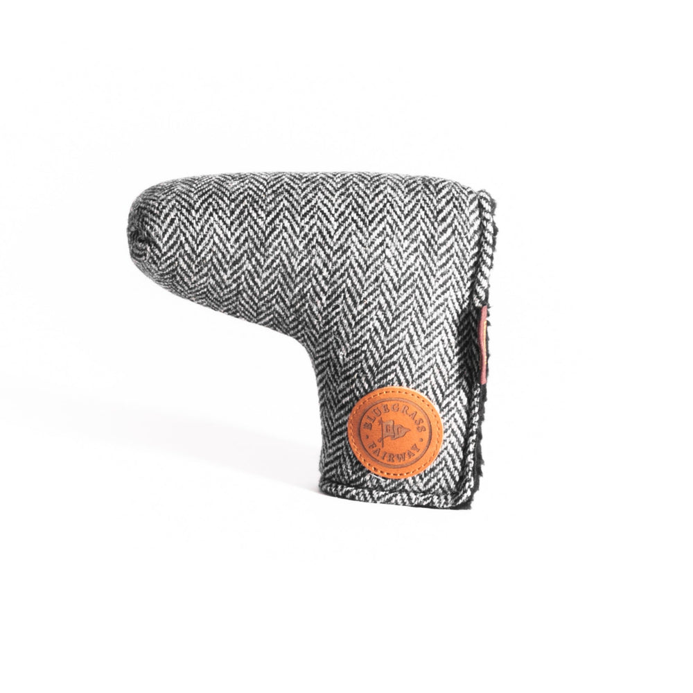 Redan putter cover in Harris Tweed  Black and White Herringbone