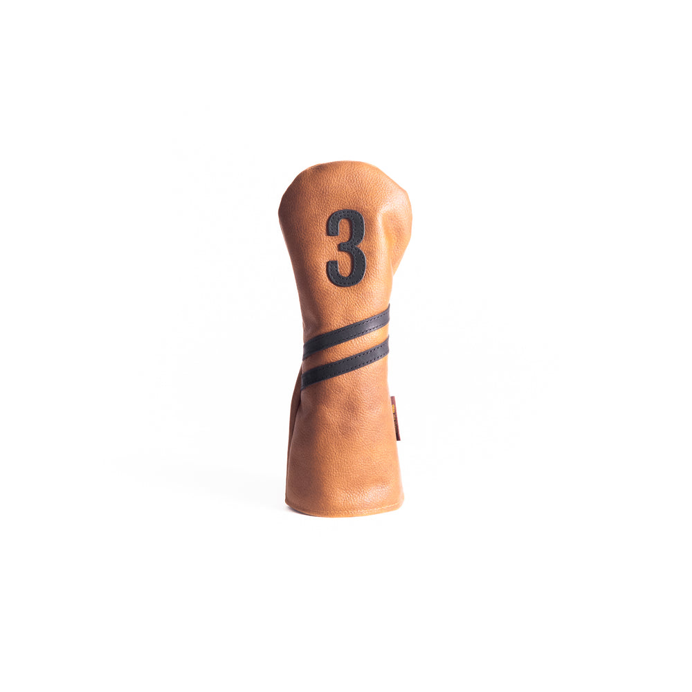 Americana Edition leather golf Headcover in Chestnut with black trim 3 wood
