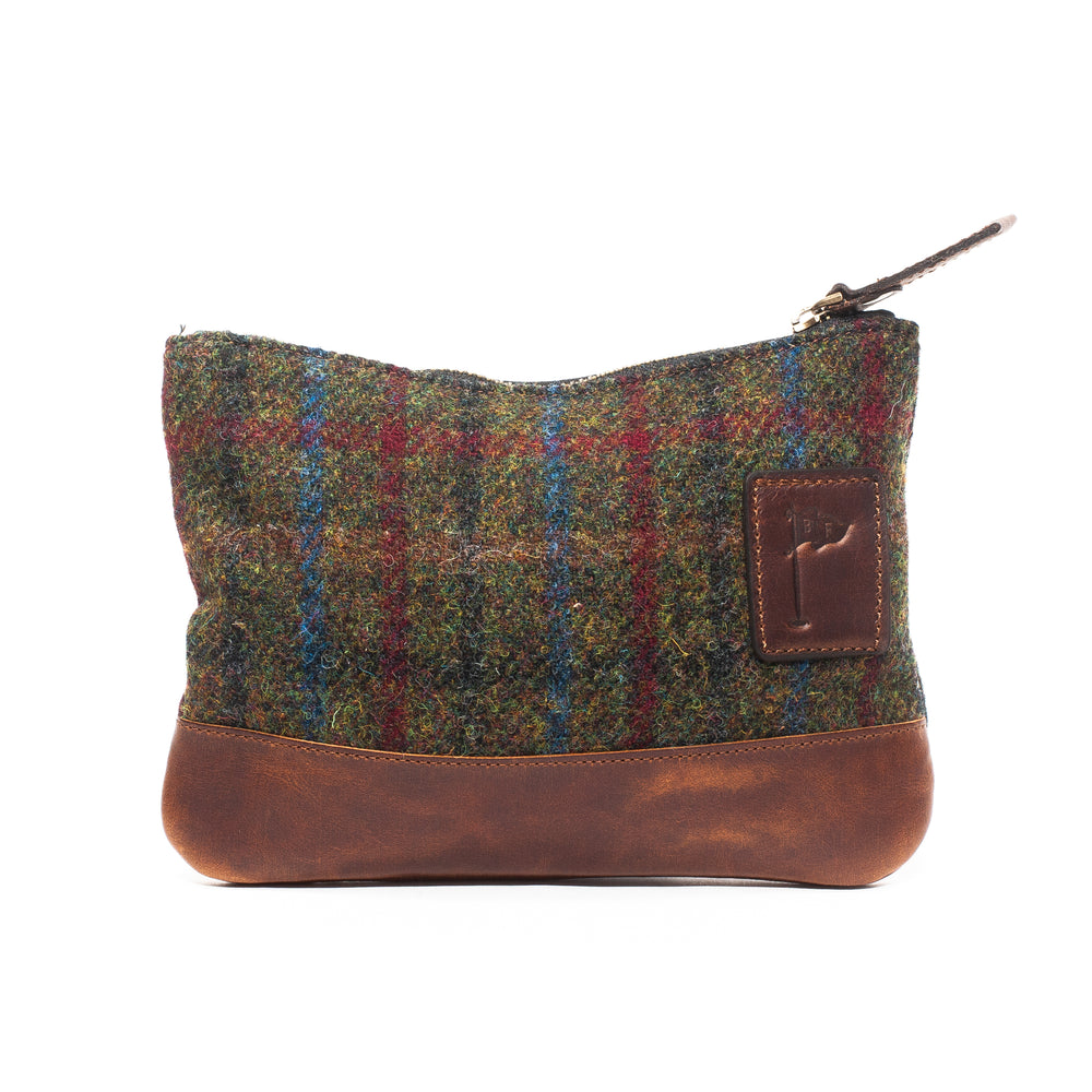Harris Tweed Zippered Golf Valuables Field Pouch in Olive Check