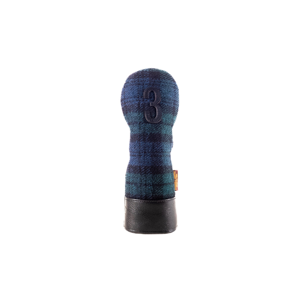 Americana Edition Harris Tweed and  leather golf Headcover in black watch 3 wood