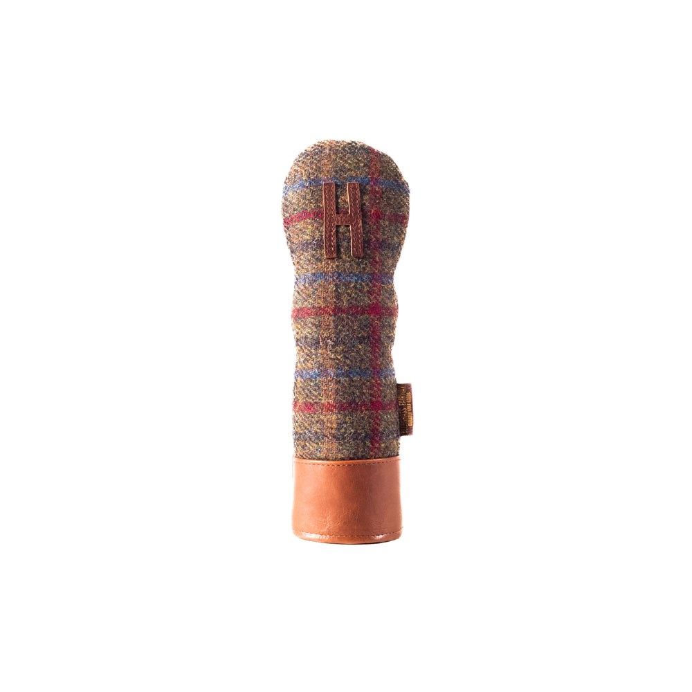 Americana Edition Harris Tweed and  leather golf Headcover in Olive Check Hybrid