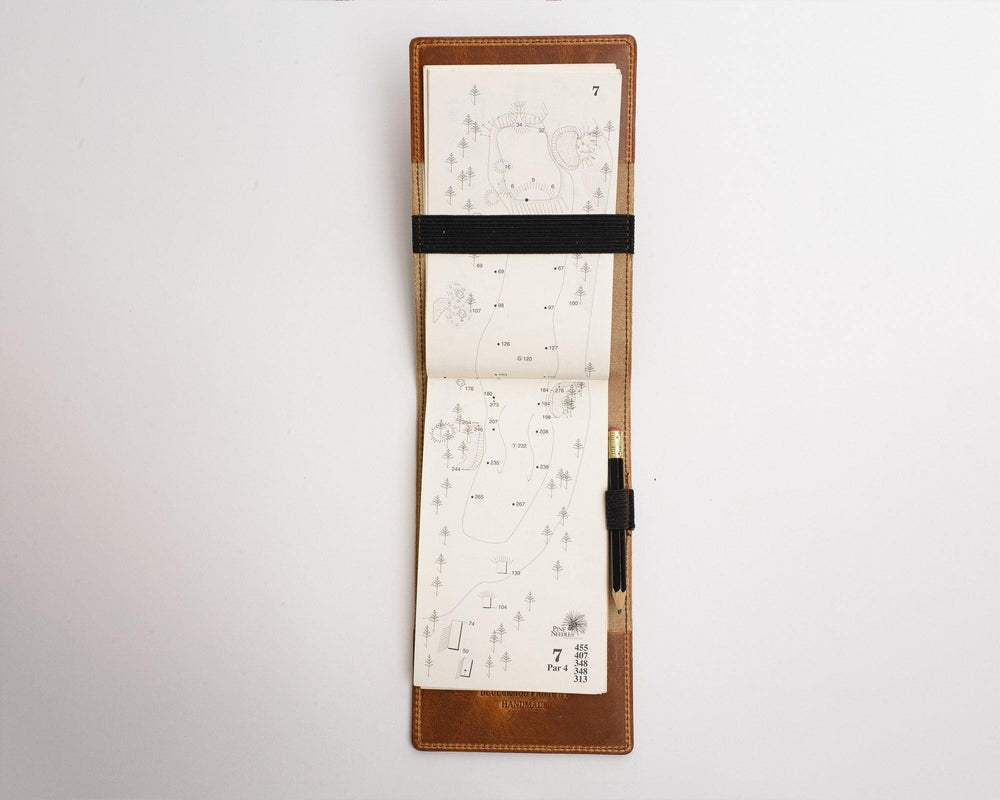 Handmade Leather Golf Scorecard Holder / Yardage Book in Vintage Tobacco Tan