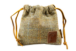 Harris Tweed Golf Drawstring Valuables Pouch in Herringbone Brown