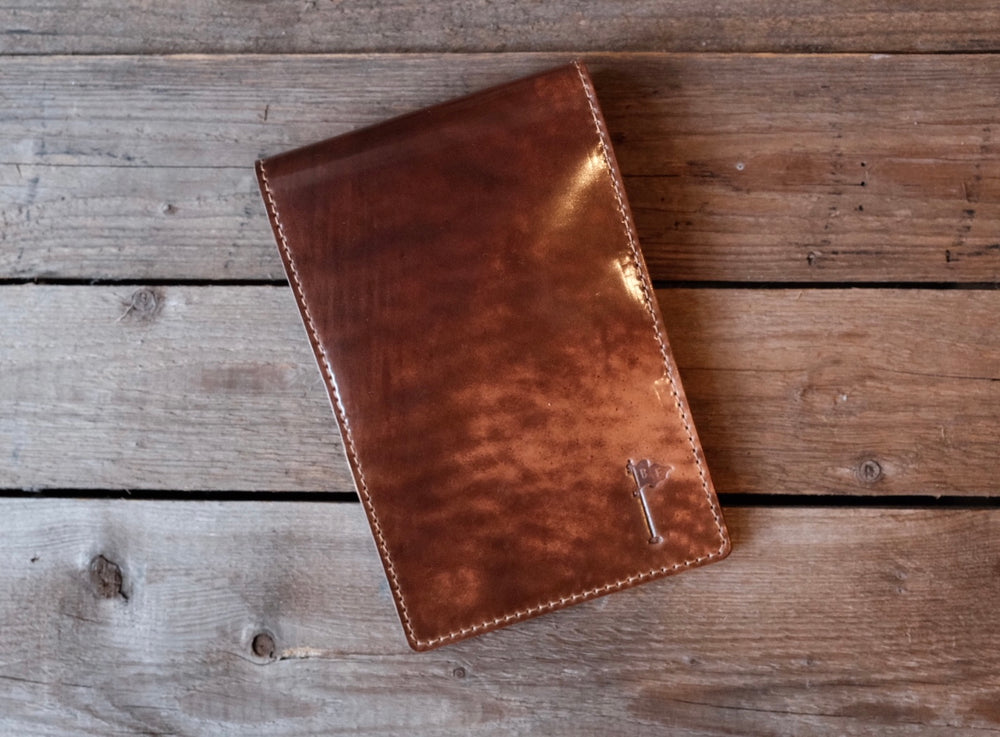 Single Barrel Collection  Yardage Book / Scorecard Holder in Rocado Shell Cordovan Marbled Whiskey