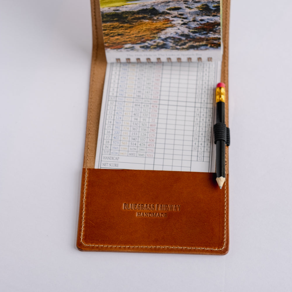 Handmade Leather Golf Scorecard / Yardage Book Cover in Buttero Whiskey