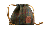 Harris Tweed Golf Drawstring Valuables Pouch in Olive Check