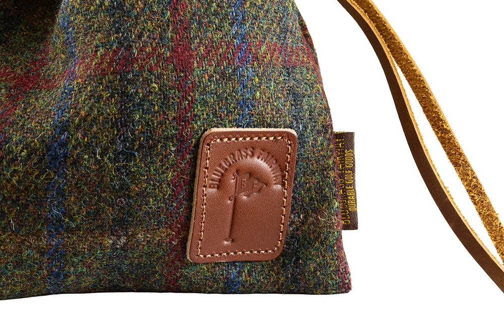 Harris Tweed Golf Drawstring Valuables Pouch in Olive Check