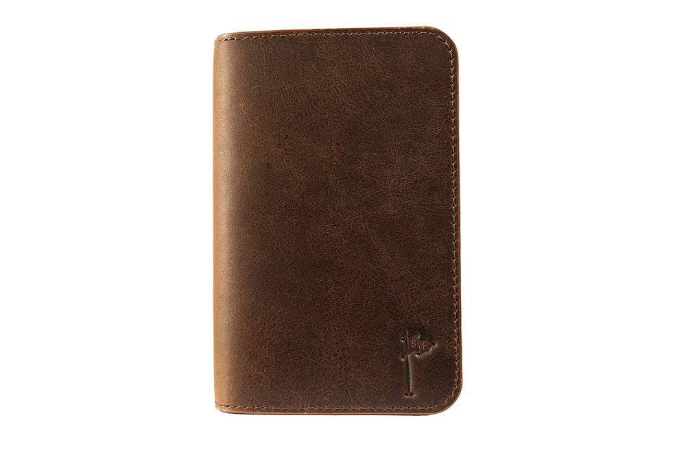 Leather Minimalist Golf Scorecard Holder in Vintage Bourbon