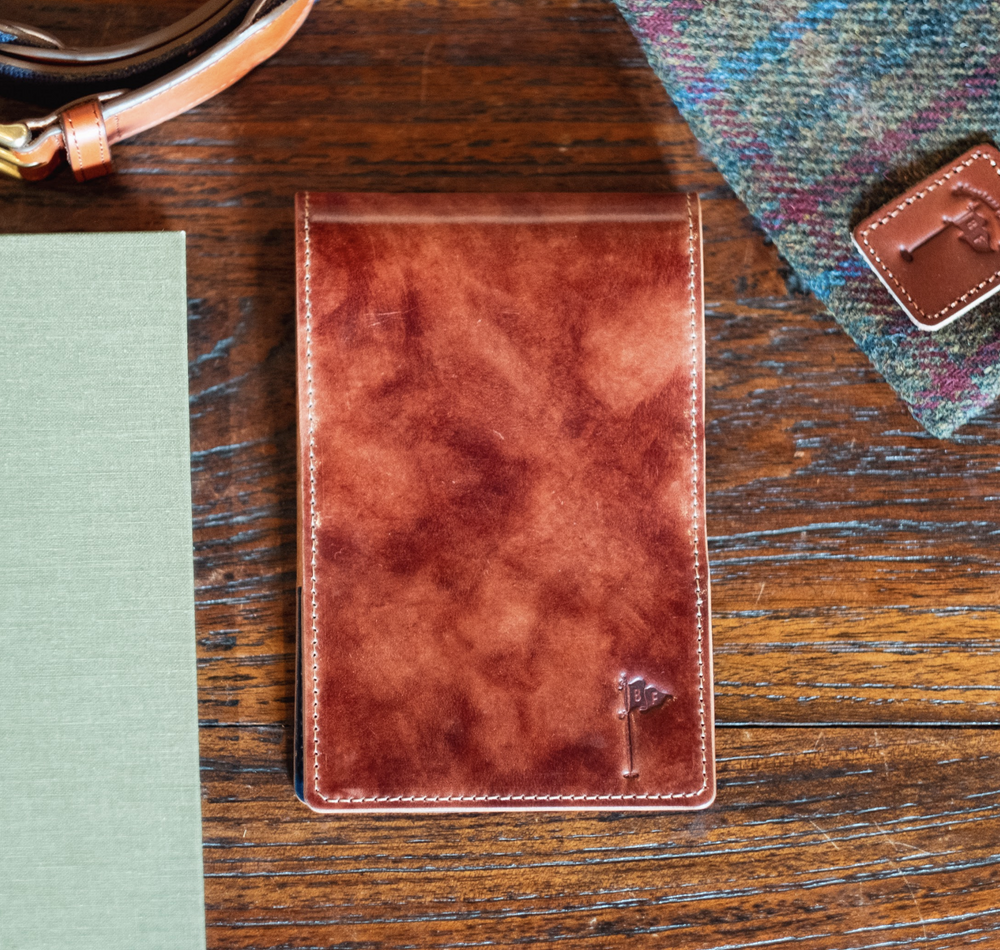 Single Barrel Collection  Yardage Book / Scorecard Holder in Shell Cordovan Marbled Sienna