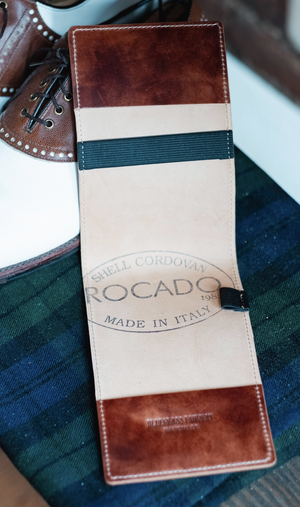 Single Barrel Collection  Yardage Book / Scorecard Holder in Rocado Shell Cordovan Marbled Whiskey