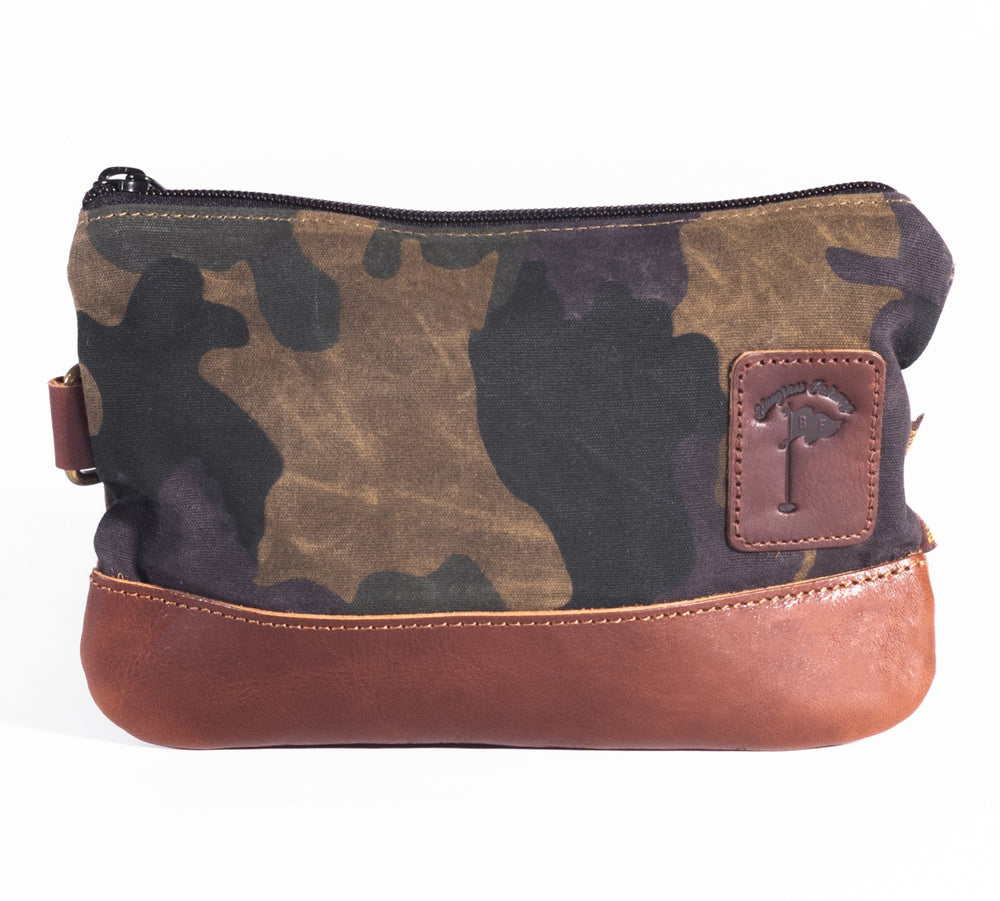 Waxed Canvas Zippered Golf Valuables Field Pouch in Camo Bluegrass