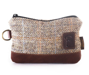 Harris Tweed Zippered Golf Valuables Field Pouch in Brown Herringbone