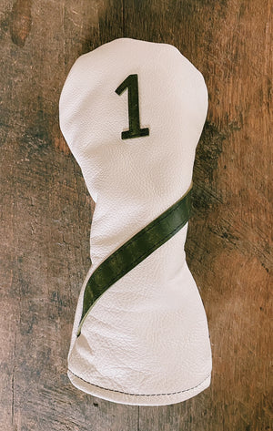 Single Barrel collection leather golf Headcover in Alpine White / Pueblo Olive
