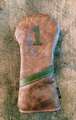 Single Barrel collection leather golf Headcover in  Saddle Tan / Pueblo Olive