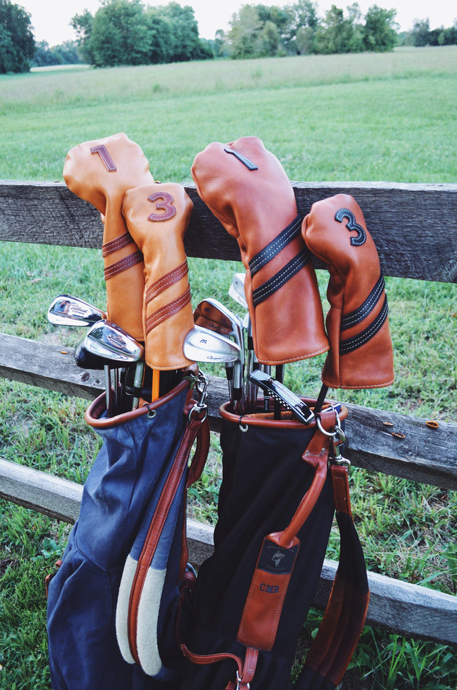 Americana Edition leather golf Headcover in Black/Chestnut  3 wood - Bluegrass Fairway