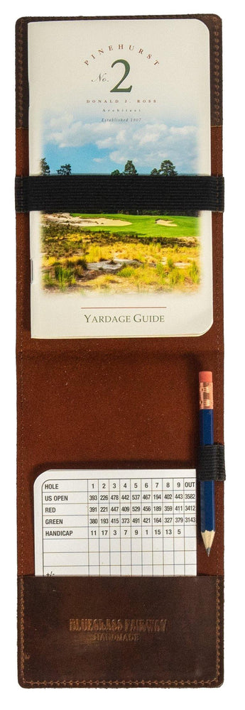 Handmade Leather Golf Scorecard Holder / Yardage Book in Vintage Bourbon - Bluegrass Fairway