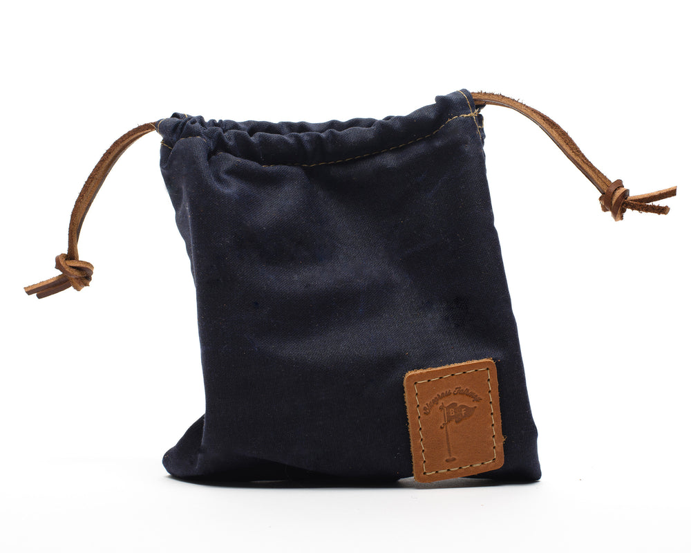 
            
                Load image into Gallery viewer, Waxed Canvas Golf Drawstring Valuables Pouch in Navy - Bluegrass Fairway
            
        