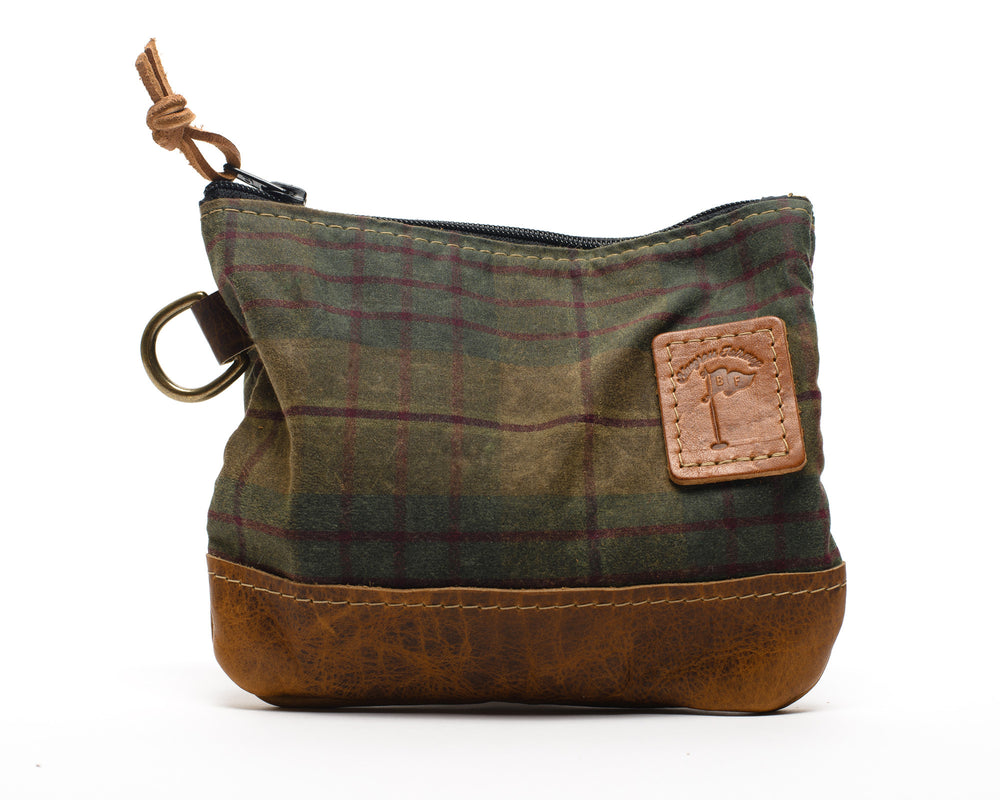 Waxed Canvas Zippered Golf Valuables Field Pouch in British Tartan - Bluegrass Fairway