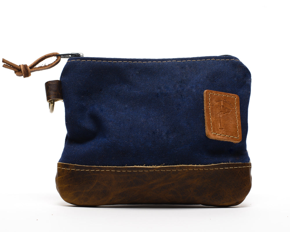 
            
                Load image into Gallery viewer, Waxed Canvas Zippered Golf Valuables Field Pouch in Navy - Bluegrass Fairway
            
        