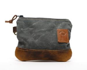 Waxed Canvas Zippered Golf Valuables Field Pouch in Charcoal Gray - Bluegrass Fairway