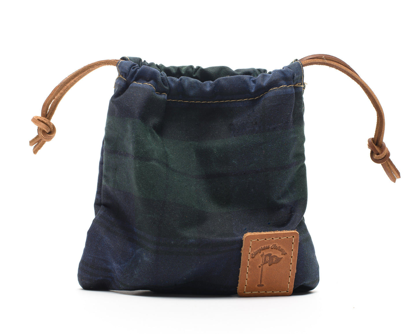 Waxed Canvas Golf Drawstring Valuables Pouch in Black Watch Tartan - Bluegrass Fairway