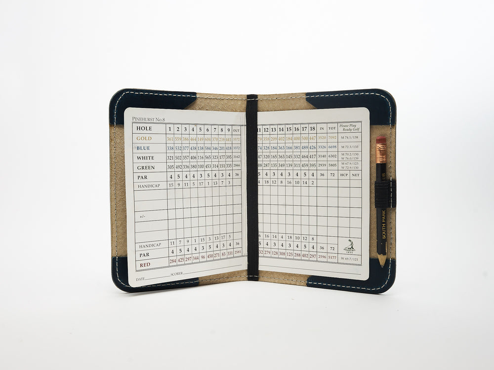 Leather Minimalist Golf Scorecard Holder in Navy - Bluegrass Fairway