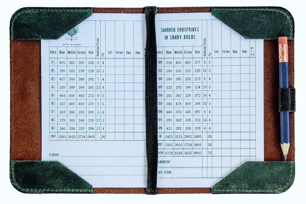 
            
                Load image into Gallery viewer, Leather Minimalist Golf Scorecard Holder in Olive - Bluegrass Fairway
            
        