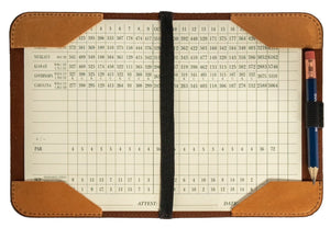 Leather Minimalist Golf Scorecard Holder in Tobacco Tan - Bluegrass Fairway