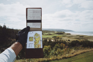 Leather Golf Scorecard Holder/ Yardage Book Cover in  Navy Pueblo