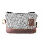 Harris Tweed Zippered Golf Valuables Field Pouch in Black and White Herringbone
