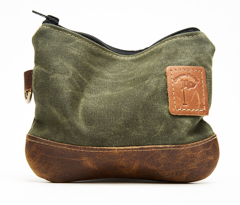 Waxed Canvas Zippered Golf Valuables Field Pouch in Olive Green - Bluegrass Fairway