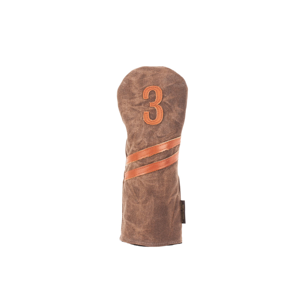 
            
                Load image into Gallery viewer, Invitational Edition Waxed Canvas golf Headcover in Bourbon 3 fairway wood
            
        
